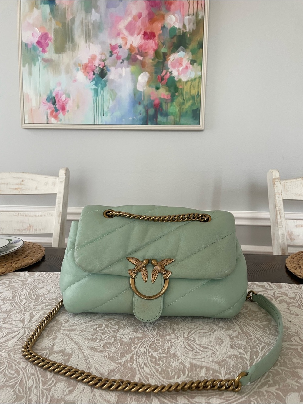 PINKO medium shoulder bag, Love Bag  Max Puff Quilt, real leather, metal chain